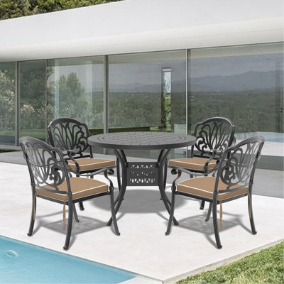5-Piece Set Of Cast Aluminum Patio Furniture With Black Frame And Seat Cushions