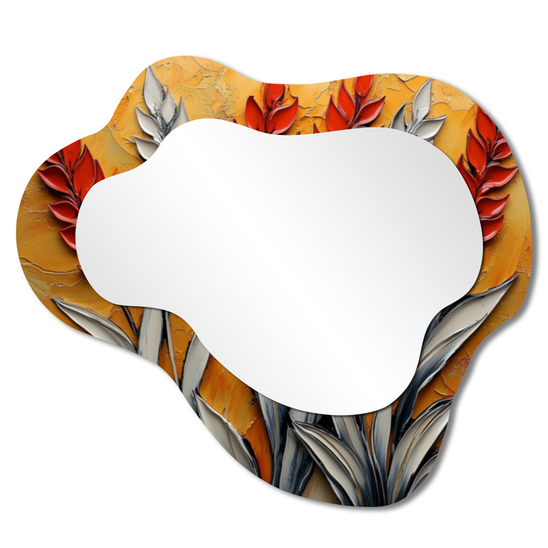 Miroir décoratif asymétrique blanc, blanc et orange, chardon de chant, harmonie I - chardon, 25 po x 28 po