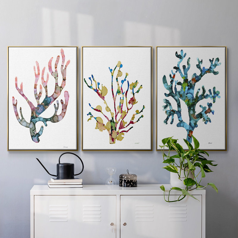 Sea Coral I, impression sur toile 3 pièces, H 24 po x l 48 po x P 2 po, Or