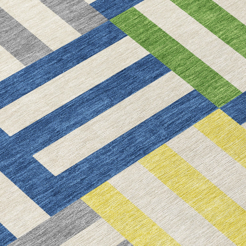 Tapis géométrique lavable à la machine intérieur / extérieur Aten ACN2332, Rond 8 pi