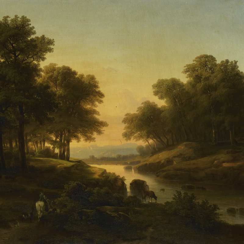 River Landscape Print by Alexandre Calame