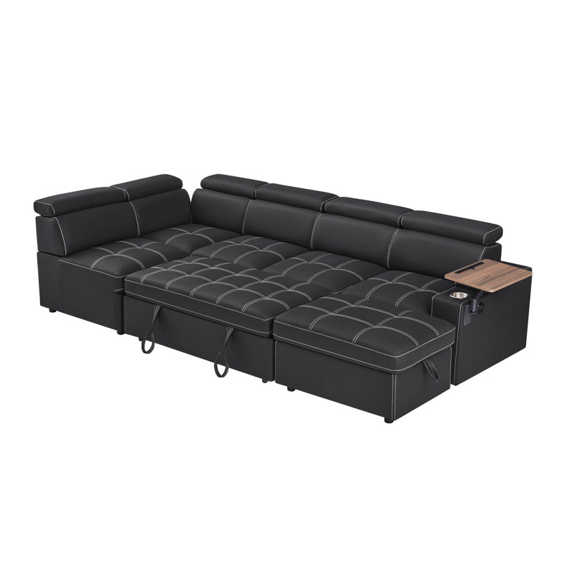 Canapé modulaire en tissu avec repose-pieds Tilena, Noir