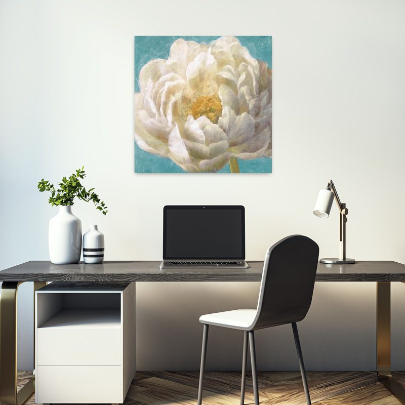 Art traditionnel en fleurs avec fleurs bleues, H 18 po x l 18 po