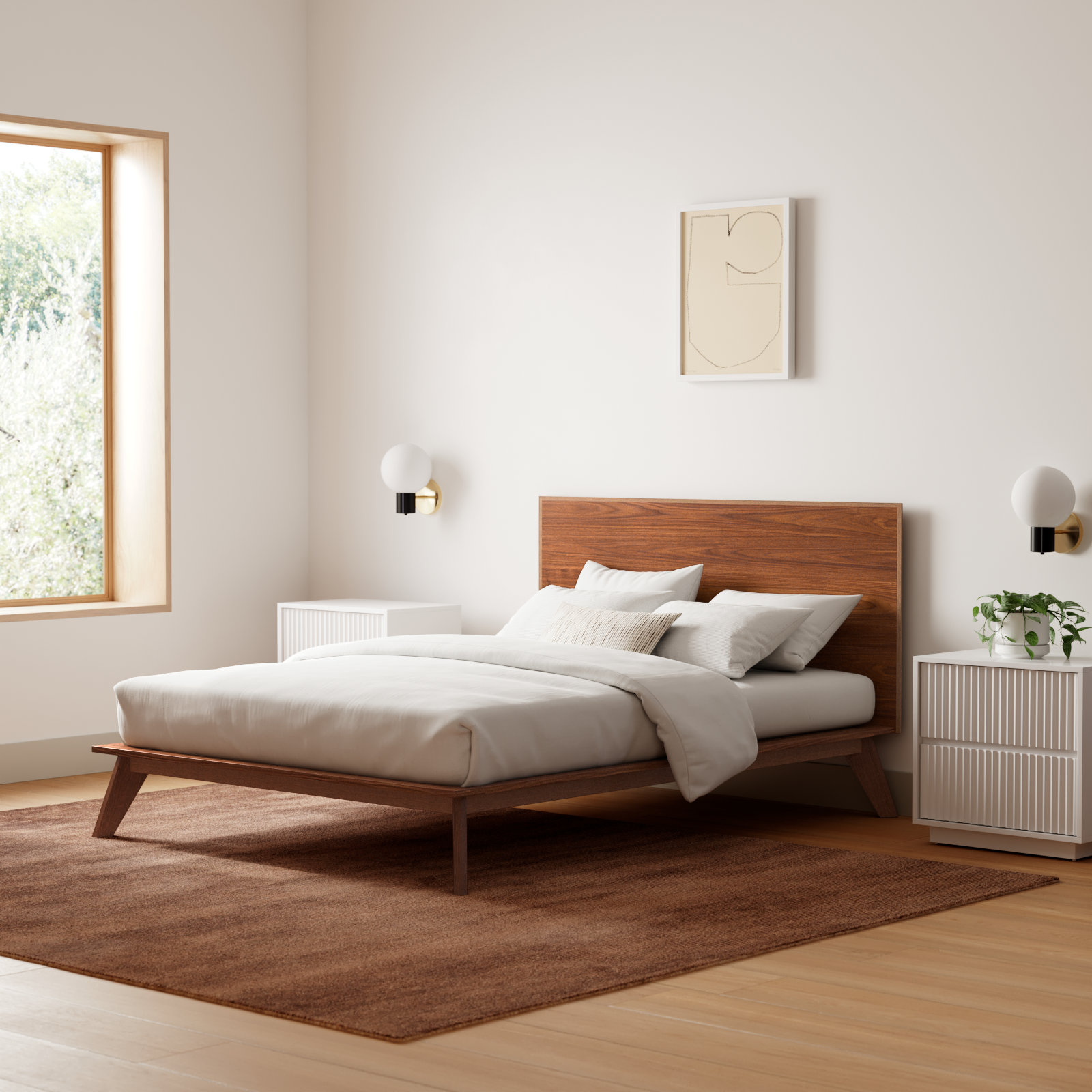 Florian Platform Bed, Queen, White Wash