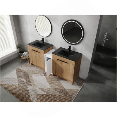 Meuble-lavabo autoportant de 72 pouces avec lavabo en céramique noire et armoires de rangement, porte à fermeture douce, armoire combinée 02430IMO * 2 + 0312,