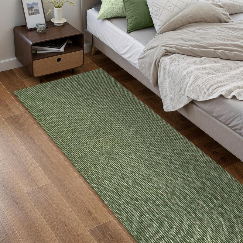 Cotton Weave Washable Area Rug - Stylish Mesh Design for Living Room, Bedroom, or Office Decor, Runner 2' x 8', Green
