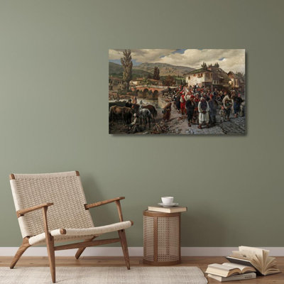 "At the Latin Bridge in Sarajevo Market Scene in Herzegovina" by  Alois Schönn - Gallery Wrap Canvas Wall Art