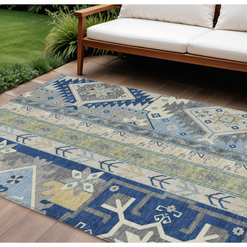 Tapis lavable intérieur / extérieur bleu marine 10 pi x 14 pi Aztec