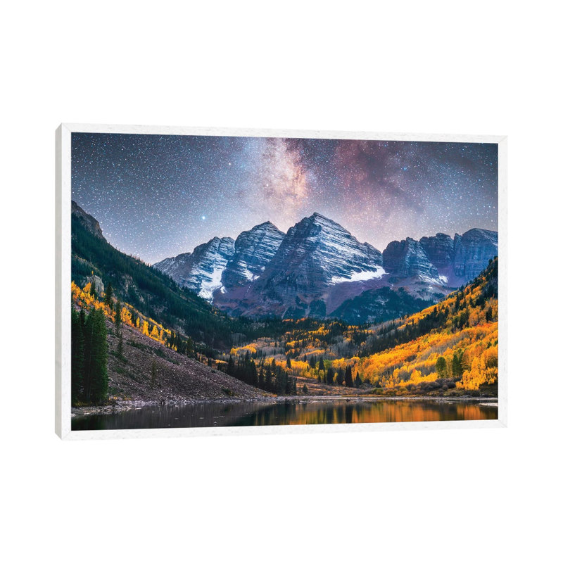 Maroon Bells Colorado Milky Way Nightscape 1 Piece Wall Art on Canvas, 101.6 cm H x 152.4 cm W  x  4.445 cm D, White