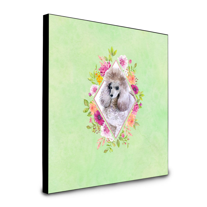 Panneau mural Dollman Flowers, Vert, Caniche standard gris et brun