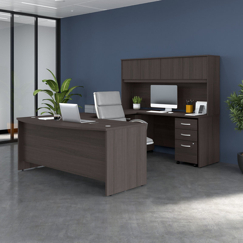 Ensemble de bureau d'ordinateur en U avec huche 4 pièces Office 500 Collection, Gris orage