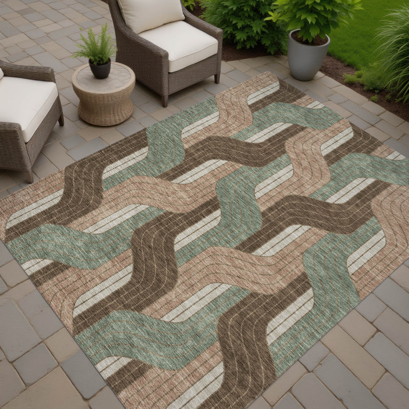 Machine Washable Indoor/Outdoor Lockway ACN2422 Mid-Century Modern Rug, Rectangle 3' x 5'