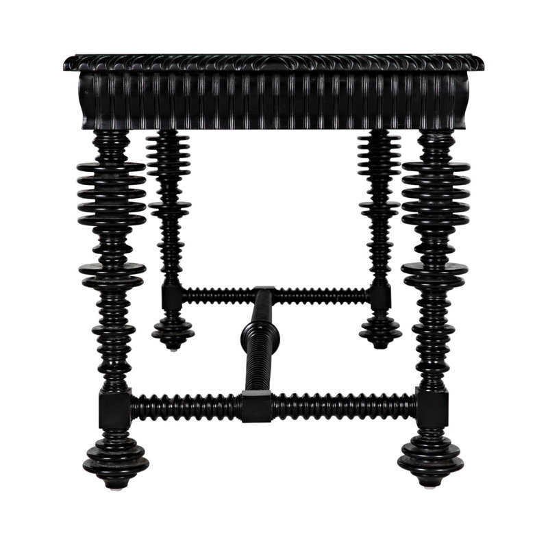 Elegant Portuguese 60'' Hand Rubbed Black Solid Wood Writing Desk with Drawer