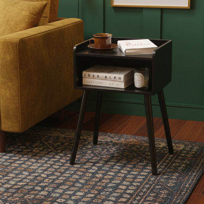 Table de chevet de style Mid-Century 15,75 po - Pieds en bois massif, finition naturelle - Rangement pour petits espaces