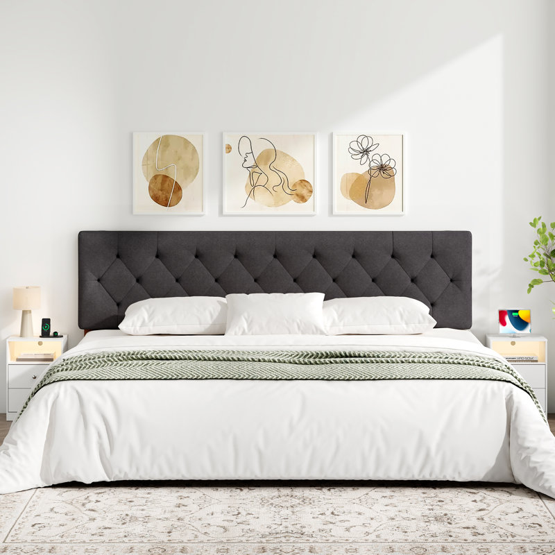 Tête de lit tapissier à hauteur réglable, gris foncé pliable, Gris foncé, Très grand lit