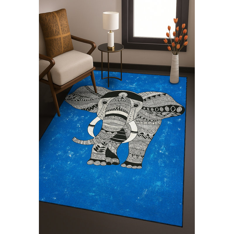 Tapis bleu tissé à motif lavable Mosso, 3'3" x 9'10"