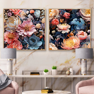 Livio - Ensemble de 2 collages carrés floraux