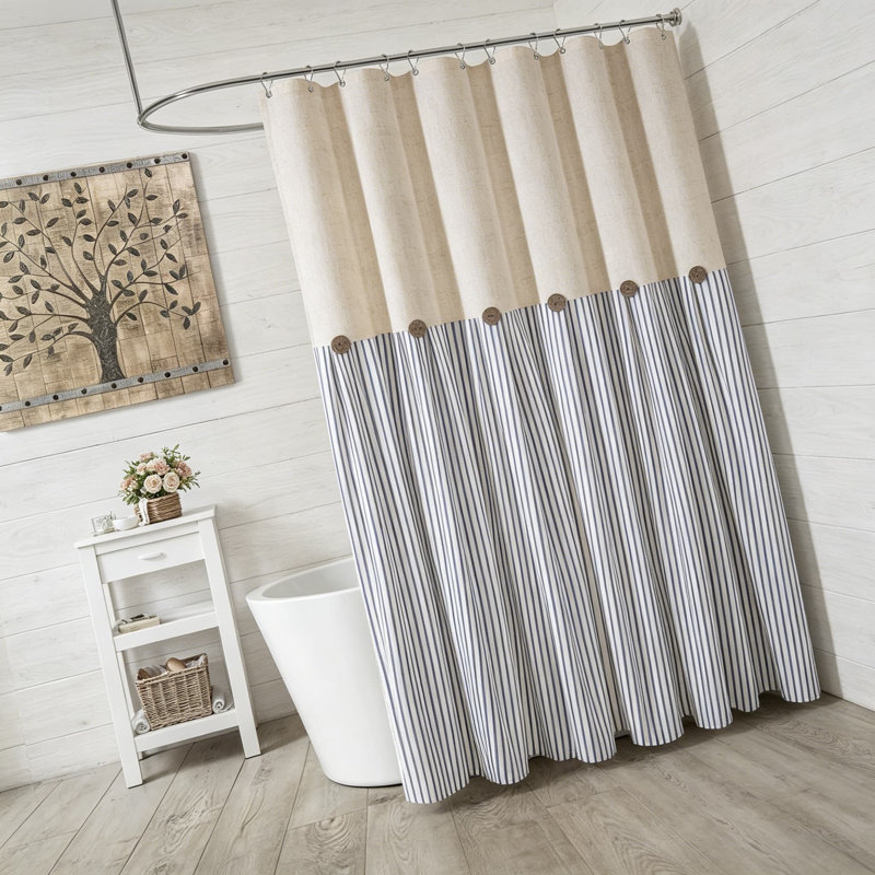 Rideau de douche en lin Farmhouse, Bleu