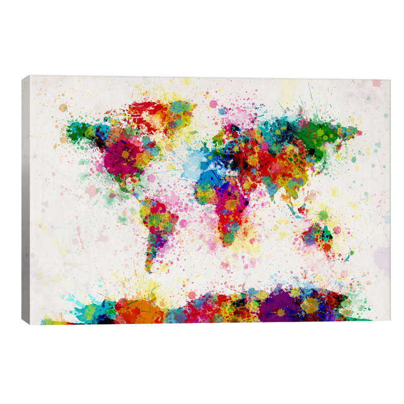 World Map Paint Drops III by Michael Tompsett - Painting on Canvas, 66.04 cm H x 45.72 cm W x 1.91 cm D, No Frame