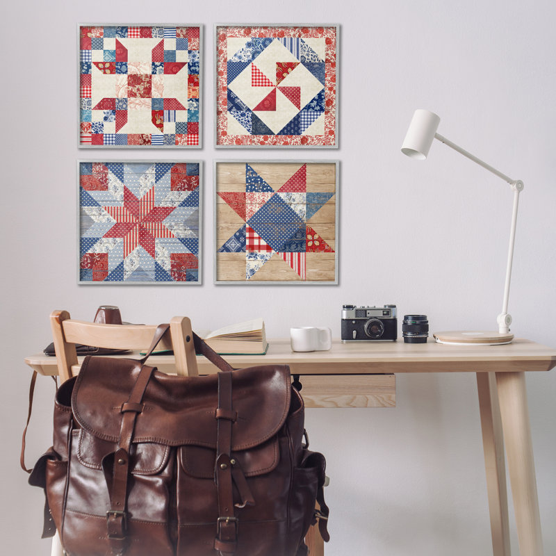 «Classic Patriotic Quilt Patterns», ensemble de 4 impressions sur toile encadrées, design par Susan Arnot, H 17 po x l 68 po