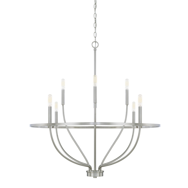 Babson Dimmable Wagon Wheel Chandelier, Brushed Nickel, 8, 36.5" H x 34" W x 34" D