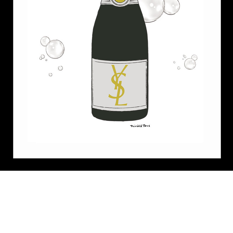 Black Framed Abstract Champagne Bottle Print for Kids