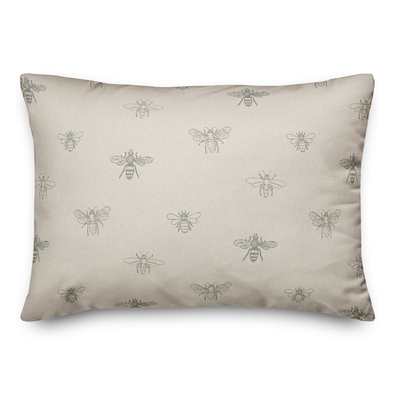 Housse de coussin rectangulaire en polyester / mélange de polyester, Gris / Crème