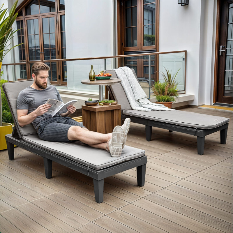 Chaise longue d'extérieur Kimbal - ensemble de 2, Gris, Gris