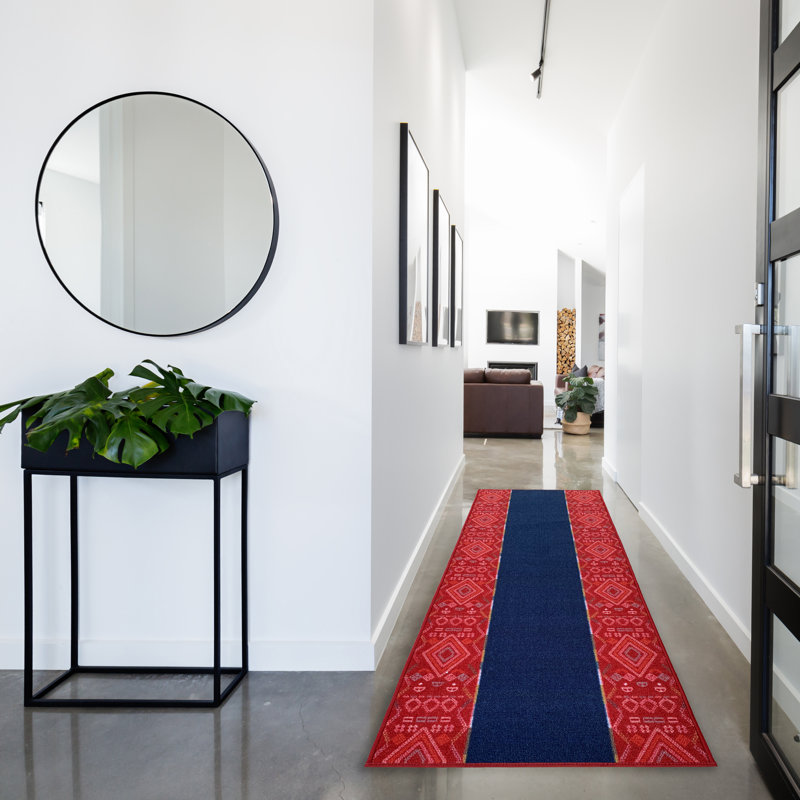 Tapis rouge / bleu Broadway Southwestern, Tapis de couloir 2 pi 2 po x 10 pi