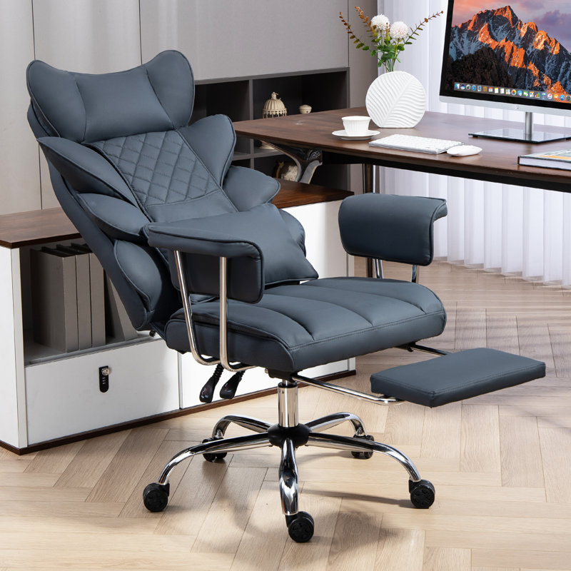 Premium Ergonomic Gaming & Office Chair - Pocket Spring Lumbar Support, Wide Seat, Fixed Soft Armrests, Footrest Included (PU Leather)