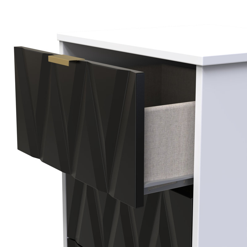 Las Vegas 45 cm W Bedside Table, Deep Black/White Matt