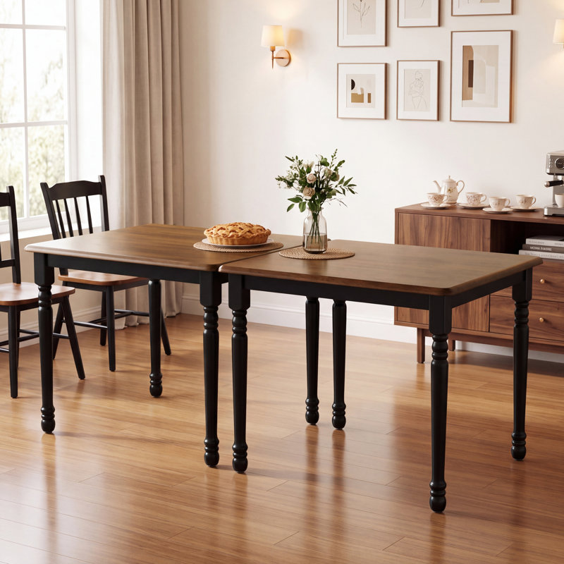 Modern Farmhouse Rectangular Solid Wood Dining Table, Walnut/Black