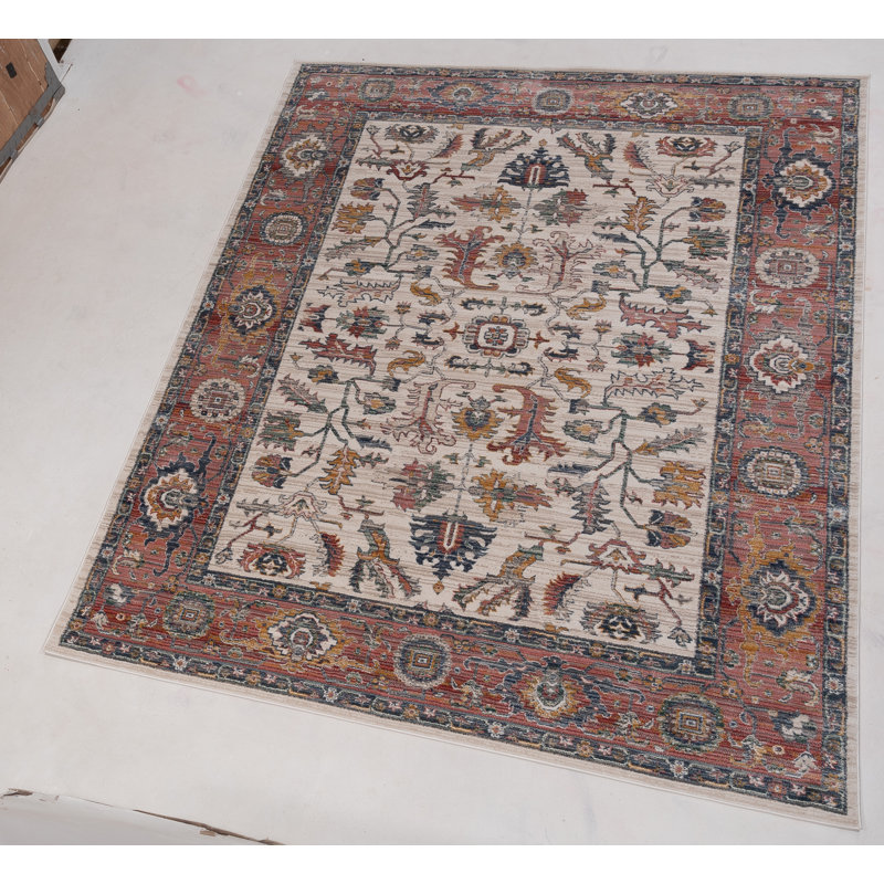 Oriental Machine-Made Ivory / Red, Rectangle 5'3" x 8'