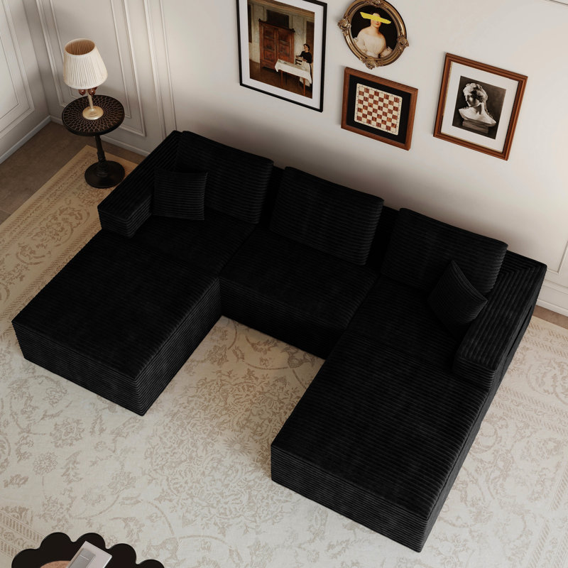 Canapé modulaire rembourré à 5 places avec tissu velours côtelé 106,30 * 70,87 "noir, pour salon, chambre à coucher, appartement, aucun siège requis, en noir