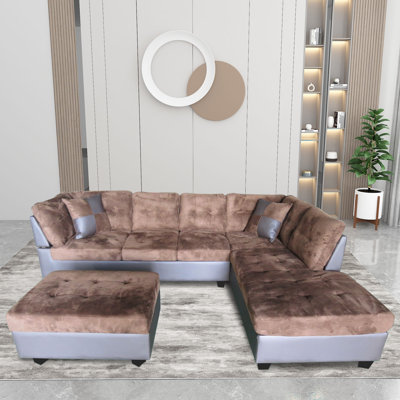 Darbie 82.4" Wide Right Hand Facing Corner Sectional 3 - Piece Upholstered Sectional with Ottoman