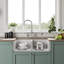 Whitehaus Collection Reversible Double Bowl Fireclay Kitchen Sink with Grid: Three Edge Frame, Plain Front Apron