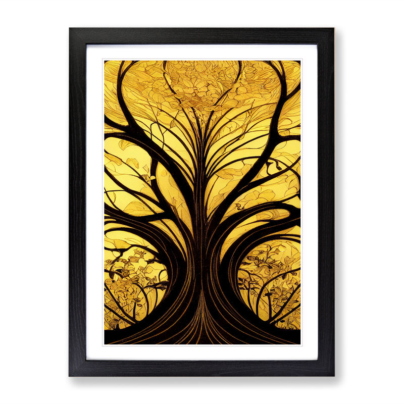 Art Nouveau Tree No.5 - Single Picture Frame Print, 64cm H x 46cm W x 2cm D, Black Framed