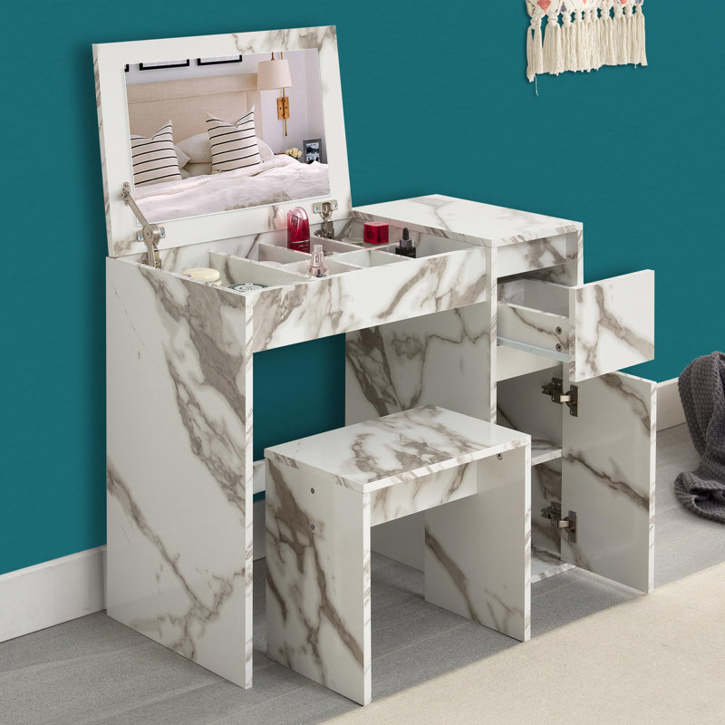 Neomi Dressing Table with Mirror, White