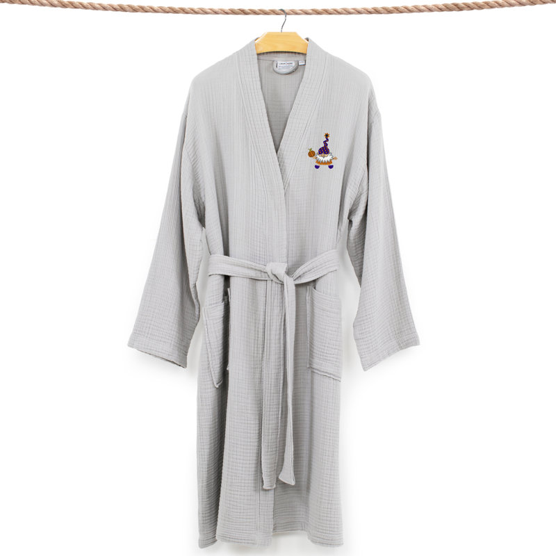 The Holiday Aisle® 100% Turkish Cotton Unisex Smyrna Hotel/Spa Embroidered Robes - Halloween Gnomes, XL, White