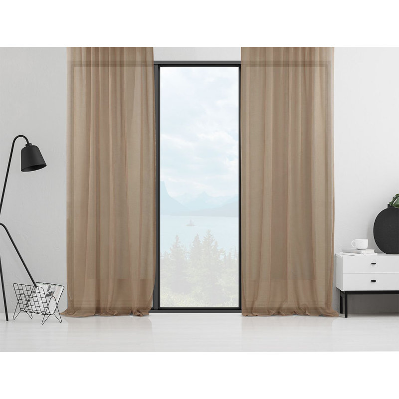 Sheer Curtain Panel Pair, 130cm Width x 500cm Drop, Grey