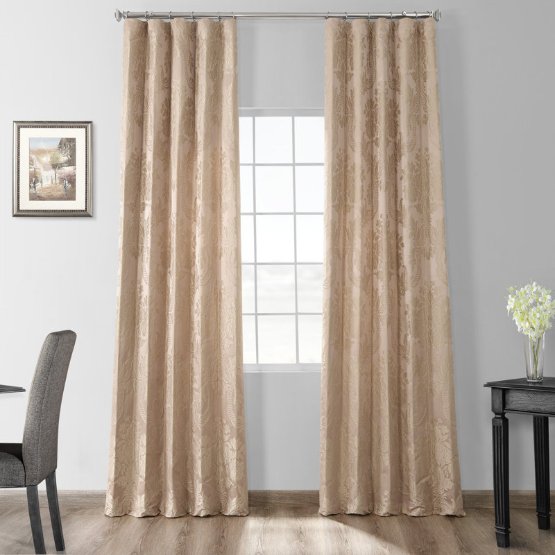 Ballsallagh Floral Faux Silk Room Darkening Curtain Panel, 50" W x 84" L, Magdelena Beige/Gold
