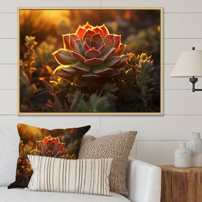«Succulent Desert Cactus Field Burning Sunset II», reproduction sur toile
