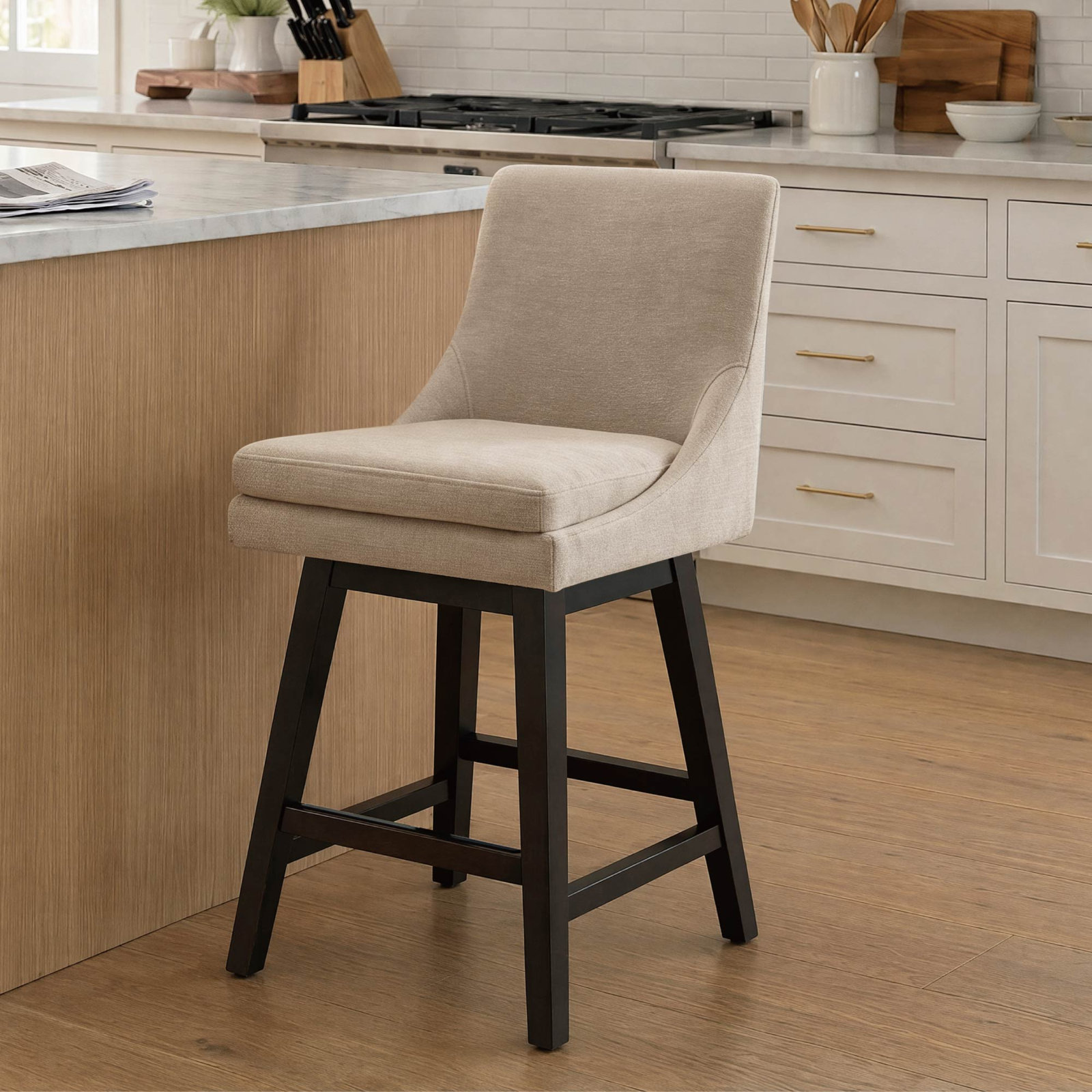 Zahara Swivel Bar and Counter Stool, Counter Stool (26” Seat Height), Tan Polyester/Brown