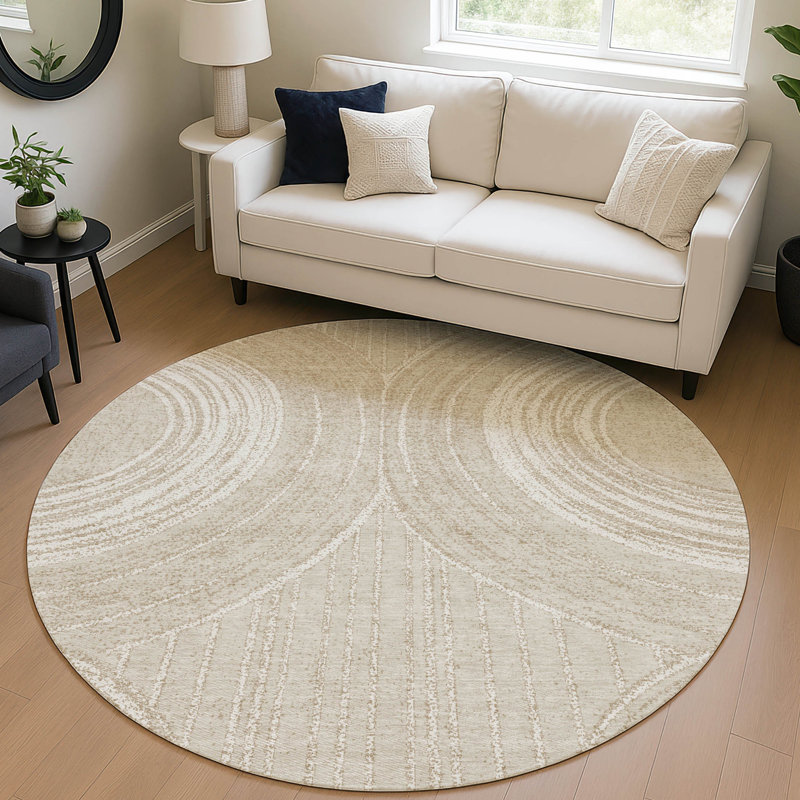 Machine Washable Indoor/Outdoor Keim ACN2380 Geometric Rug, Round 8'