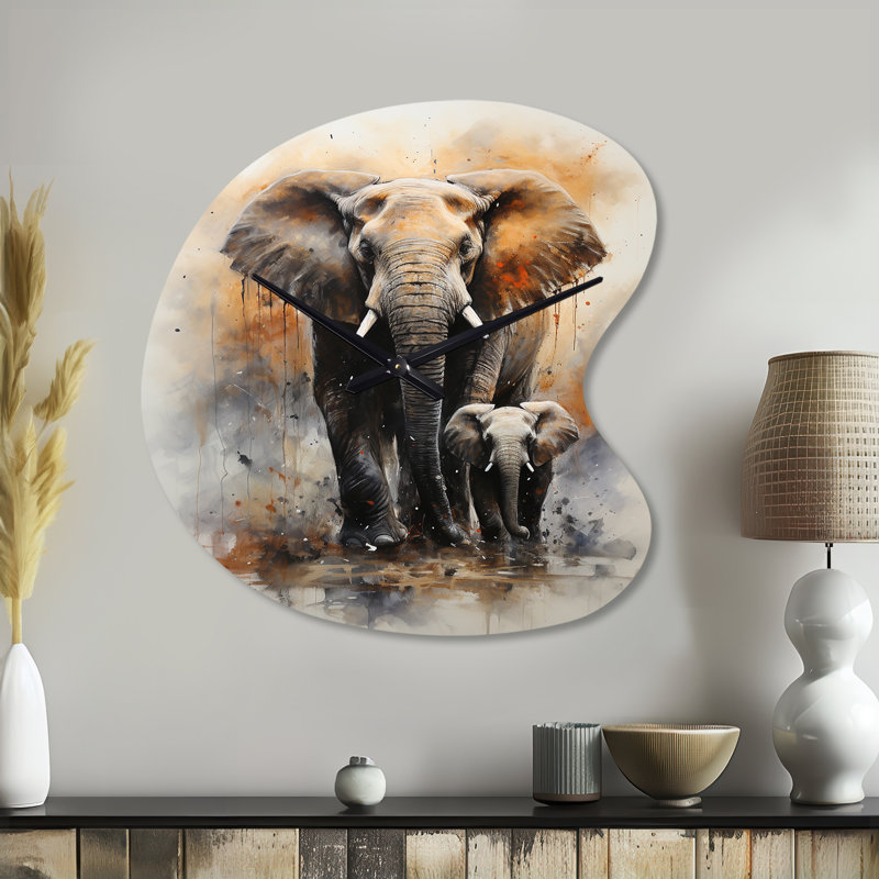 Horloge murale en métal Falecia Elephant Gentle Giants Elephants II - Elephant, Petit