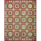 Red Room Size Antique Floral Flat Weave French Needlepoint Rug