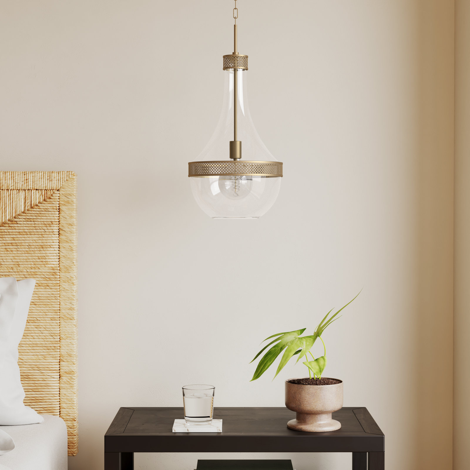 Twain Single Light Pendant, Aged Brass, 23" H x 10.75" W x 10.75" D