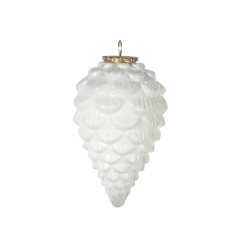 5.5"H Small Glass White Pinecone Ornament, 7"