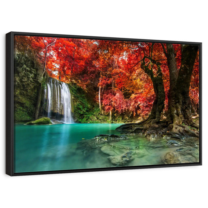 Chute d'eau rouge, 46 po x 31 po, Cadre flottant noir