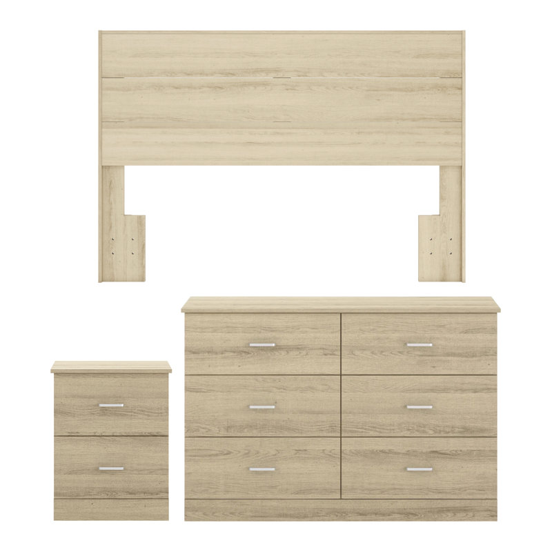 Ensemble de mobilier de chambre coordonné 3 pièces Ogan, Chêne d'Oslo